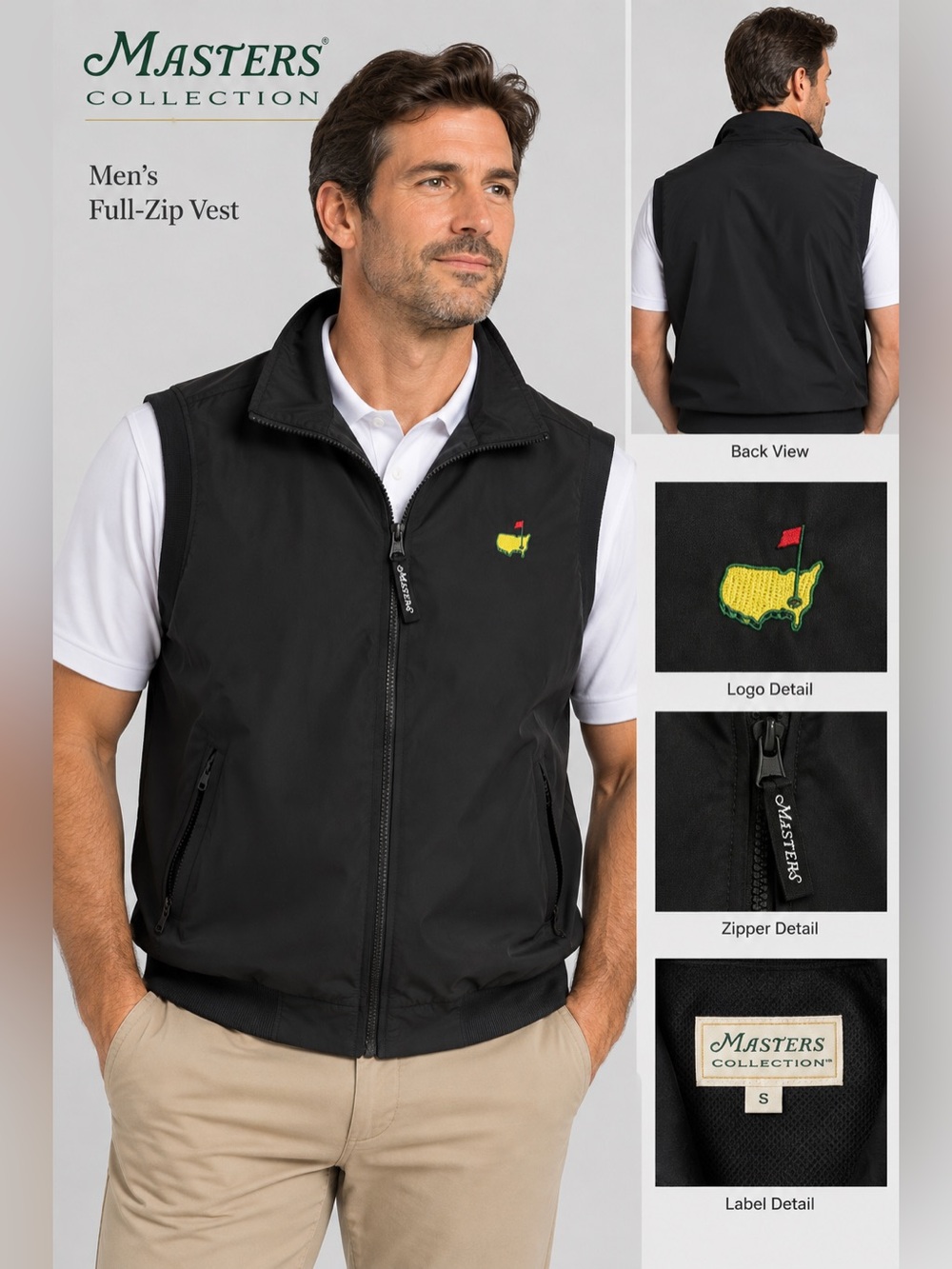 Masters Collection Black Full-Zip Men's Vest with Yellow & Red Logo small